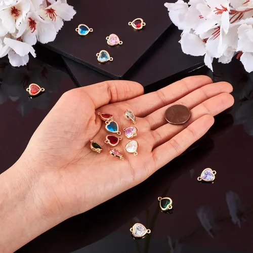 Vista 4 de Heart Connector Charms Faceted Crystal Love Heart Link Charms Valentines Linking Pendants with Double Loops for DIY Bracelet Necklace Jewelry Making