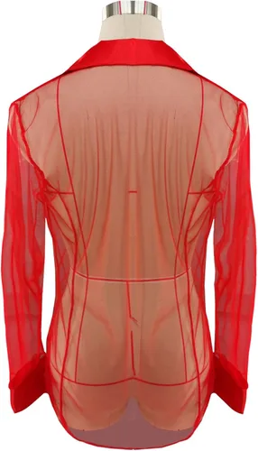 Vista 7 de Lencería sexy roja para mujer, pijamas transparentes de manga larga, babydoll exótico, conjuntos de lencería para sexo travieso y transparente