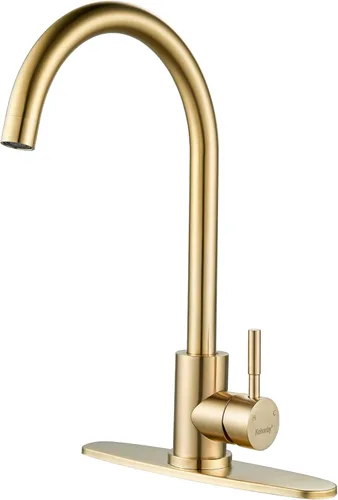 Vista 8 de Grifo de cocina de arco alto de una sola manija en oro cepillado, grifo de fregadero de cocina comercial de un solo agujero de acero inoxidable