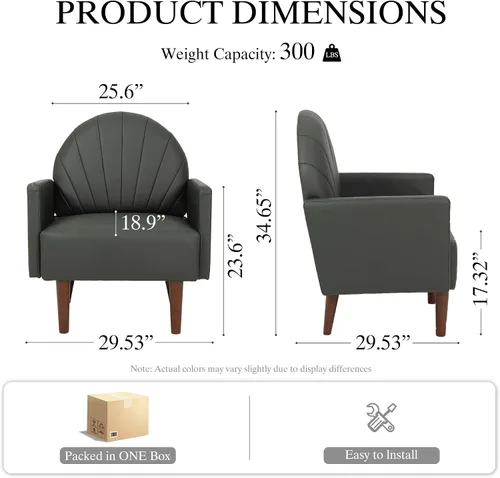 Vista 9 de Moderno sofá individual tapizado, sillón de piel sintética, silla de tocador con respaldo de carcasa con cojín de espuma de alta resistencia, silla