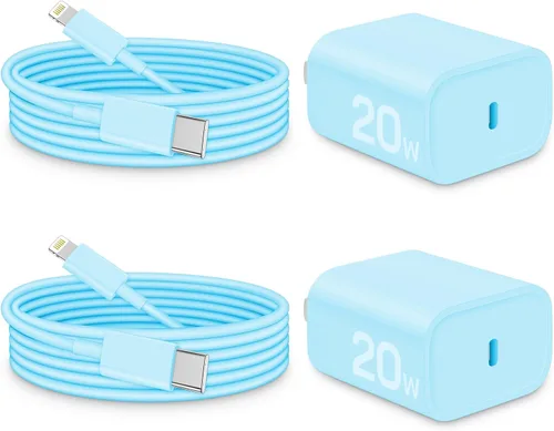 Vista 23 de CXX Cargador para iPhone de 20 W de carga rápida [certificado MFi, paquete de 2] bloque USB-C PD y cable de 6 pies compatible con iPhone Negro