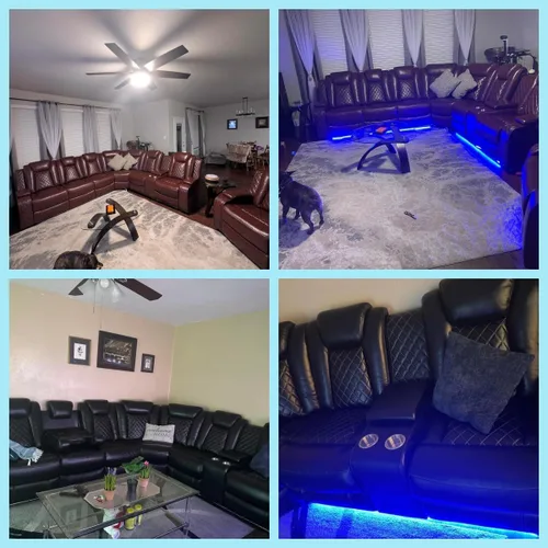 Vista 5 de Juego de sofá modular reclinable eléctrico con luz LED, sofás seccionales de cuero, juegos de muebles de sala de estar, modernos juegos de sofá