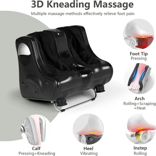 Vista 5 de Giantex Masajeador de pies y pantorrillas con calor, máquina masajeadora de pies Shiatsu con vibración, amasado profundo, modos de intensidad de 3