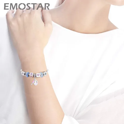 Vista 5 de EMOSTAR Abalorios de número 0-9 en forma de dados y cuentas de póquer, 4 trajes de cuentas, plata de ley 925 con circonita cúbica, se adapta a