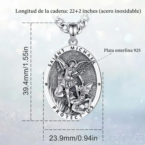 Vista 6 de 925 Sterling Silver Saint Michael Archangel Pendant Necklace for Men Women