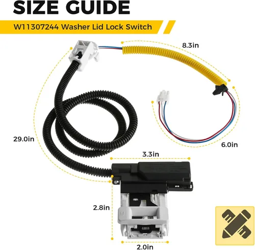 Vista 6 de W11307244 W10682535 Reemplazo del interruptor de bloqueo de la tapa de la lavadora (3 cables) Compatible con Whirlpool, Maytag, Ken-more, Amana