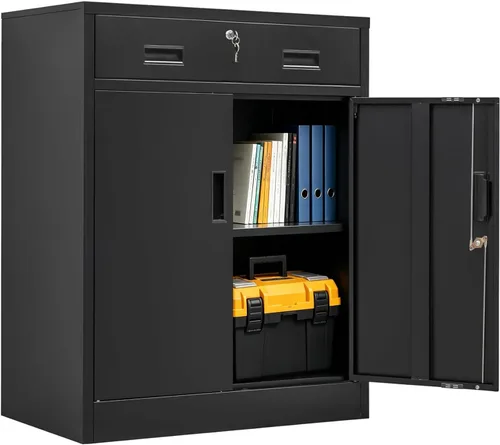Vista 18 de CJF Gabinete de almacenamiento de metal, armario de almacenamiento de 36 pulgadas de alto con estantes y puertas, gabinetes de metal para oficina