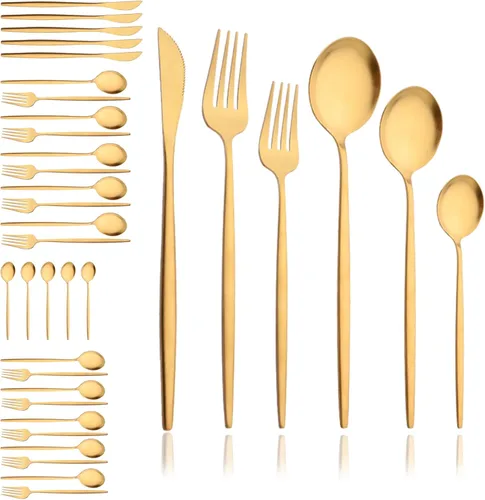 Vista 18 de JASHII Juego de cubiertos mate de 36 piezas con mango plano acabado satinado negro acero inoxidable cubiertos servicio para 6 para cocina casera