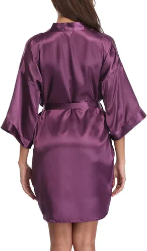 Vista 2 de Womens Satin Robe for Bridal Party Short Silky Bride Bridesmaids Kimono Bath Robe Soft Dressing Gown