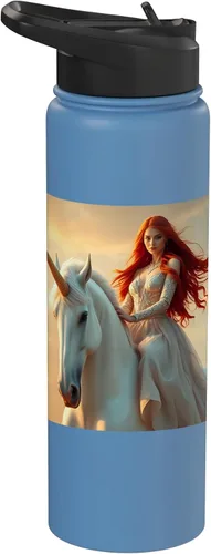 Vista 11 de Magical Unicorn & Enchanting Rider Graphic Collection Stainless Steel Insulated Water Bottle Black