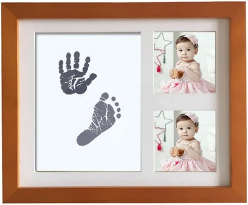 Vista 3 de JIAN YA NA Babyprints - Kit de marco de fotos de huellas y huellas de recuerdo para bebé recién nacido, álbum de fotos para registro de ducha (negro)
