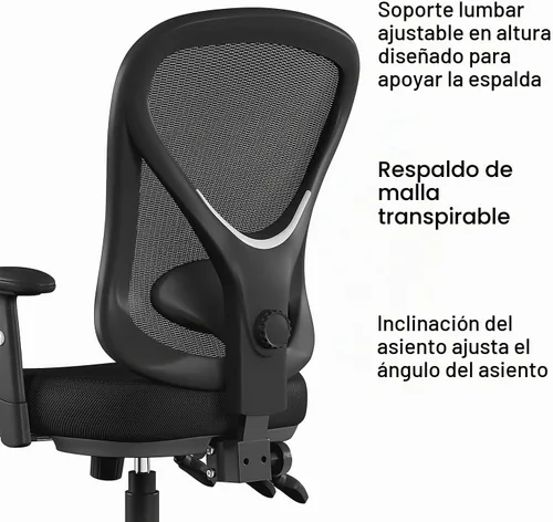 Vista 4 de Staples Silla de trabajo ergonómica de malla, soporte lumbar, color negro