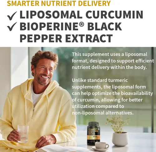 Vista 6 de Cúrcuma liposomal, suplementos de curcumina de alta absorción, mezcla sin OMG para comodidad digestiva y apoyo diario, suplemento de cúrcuma