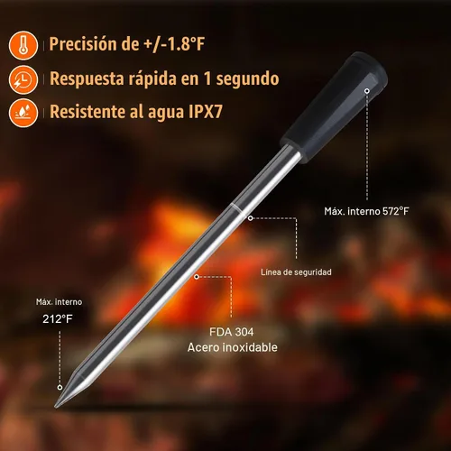 Vista 3 de Termómetro de Carne Premium Inalámbrico de 4 Sondas: Perfecto para Barbacoa, Horno, Parrilla. Aplicaciones para iOS y Android, Compatible con Apple