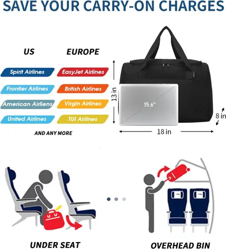 Vista 8 de ECOHUB Bolsa de viaje para artículos personales de Spirit Airlines de 18 x 14 x 8 pulgadas, artículos esenciales de viaje, bolsa de viaje, bolsa