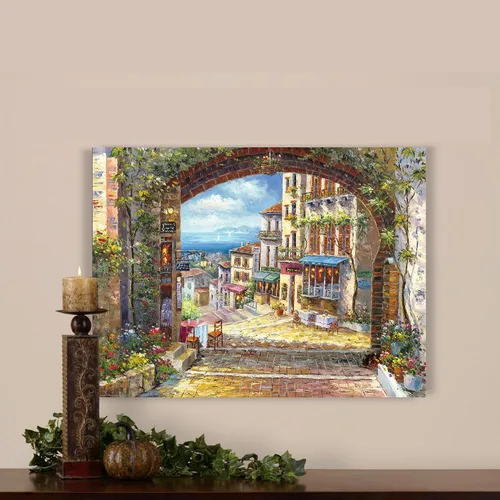 Vista 2 de SD SOFT DANCE Lienzo decorativo para pared de pueblo italiano, pintura de pueblo costero, reproducción de obras de arte para sala de estar