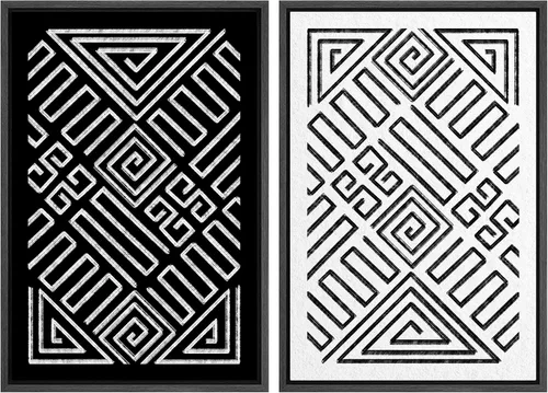 Vista 111 de SIGNFORD Lienzo enmarcado para pared, juego de arte geométrico retro de mediados de siglo, plantas forestales, ilustraciones con formas abstractas