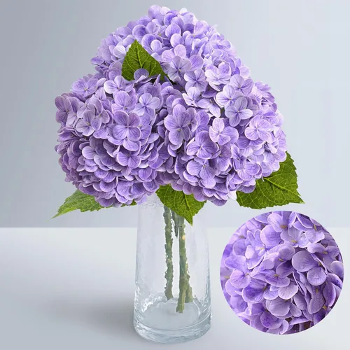 Vista 14 de Flores artificiales de hortensias de tacto real, 2 flores azules y 2 blancas de tacto real, flores de hortensias sintéticas de 21 pulgadas, flores