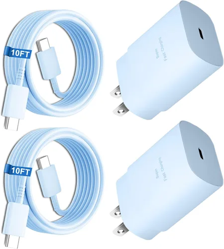 Vista 16 de Cargador súper rápido tipo C, bloque de cargador de pared rápido USB C de 25 W y cable de carga rápida súper largo de 8 pies para Samsung Galaxy