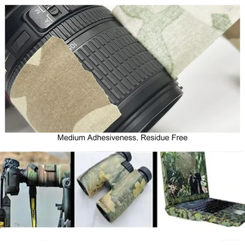 Vista 3 de Cinta adhesiva protectora de camuflaje de 5 cm x 5 m, cinta de camuflaje impermeable y elástica, cinta de envoltura para acampar al aire libre