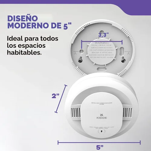 Vista 6 de Kidde - Detector de humo y monóxido de carbono, funciona con pilas AA, alertas de voz, indicadores de luz de advertencia LED, 30CUDR-V