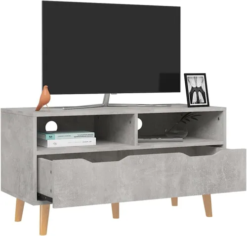 Vista 4 de Modern Concrete Grey TV Stand Media Console with Spacious Shelves and Drawer for Living Room Entertainment Center Storage Unit