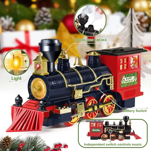 Vista 3 de Shemira Juego de tren de Navidad, juguetes de tren para niños y niñas, tren de juguete con humo ligero y sonido, juego de tren de vapor