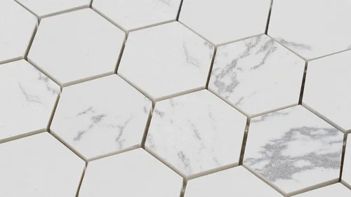 Vista 2 de 5 hojas de mosaico de mármol de ingeniería para salpicadero de cocina, piso de baño, colección hexagonal de 2", hexágono de 2"X2", 12"X12"X5/16