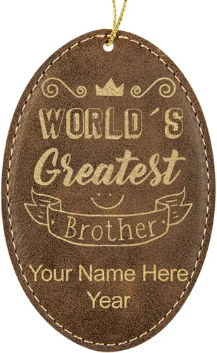 Vista 9 de LaserGram Personalized Christmas Ornament, World's Greatest Brother, Faux Leather, Custom Laser Engraved Gift Idea (Oval Shape, Black with Gold)