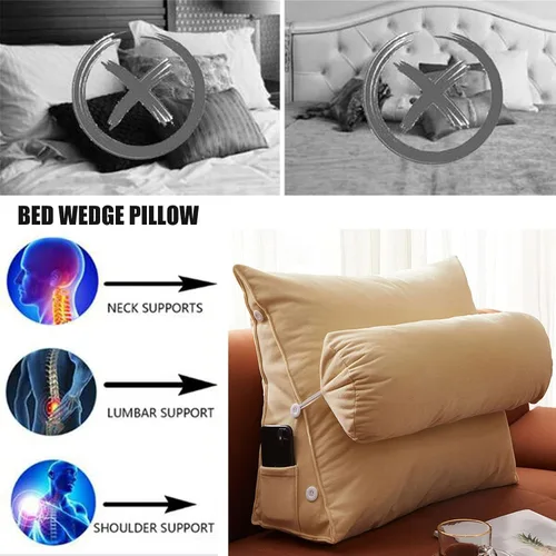 Vista 4 de Almohada triangular para lectura y dormir en forma de cuña con almohada ajustable para el cuello, soporte para cuerpo, espalda, lumbar, uso en cama