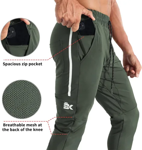 Vista 2 de BROKIG Pantalones deportivos ligeros de gimnasio para hombre, pantalones deportivos de entrenamiento con bolsillo con cremallera, pantalones