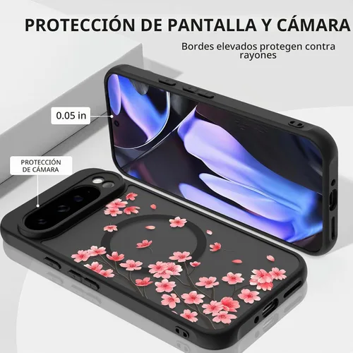 Vista 3 de ZIYE Funda magnética para Google Pixel 9 Pro XL de 6.8 pulgadas [compatible con MagSafe] funda de policarbonato duro y TPU suave con flor de cerezo