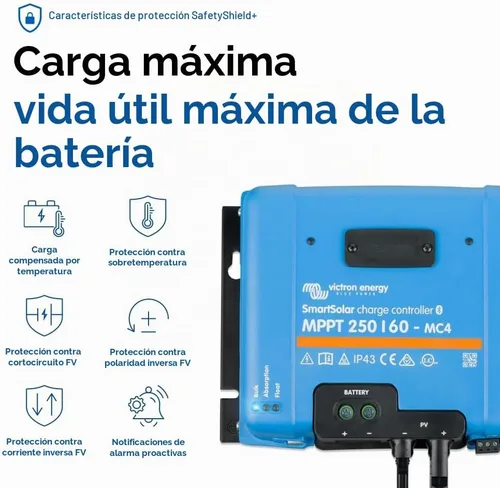 Vista 7 de Victron Energy SmartSolar MPPT MC4, Controlador de carga 250V 60A (NH-354, Bluetooth, 12/24/36/48V)