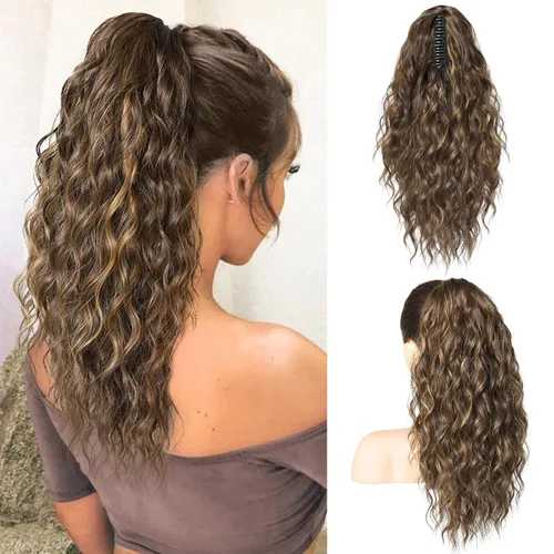 Vista 30 de SEIKEA Highight - Extensión de cola de caballo de 10 pulgadas, corta, gruesa, ondulada, suave, de aspecto natural, clip en una pieza, cola de Marrón