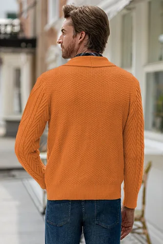 Vista 4 de JMIERR Men's Casual Long Sleeve Shawl Collar Buttons Down Cable Knit Cardigan Sweater with Pockets