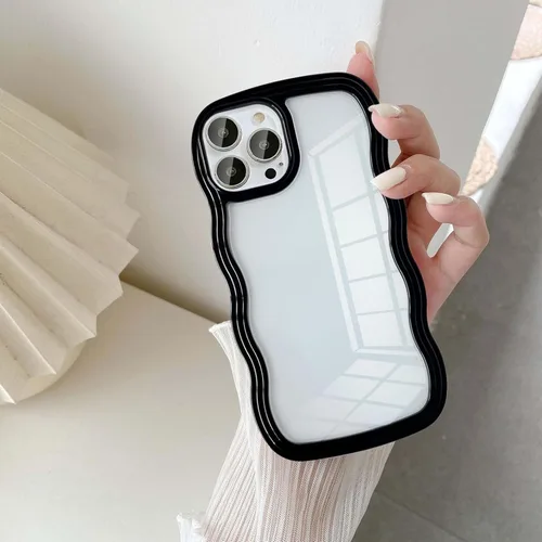 Vista 10 de UEEBAI Funda transparente con marco ondulado para iPhone 14 Pro Max de 6.7 pulgadas, funda transparente y rizada, bonita funda ondulada para Azul