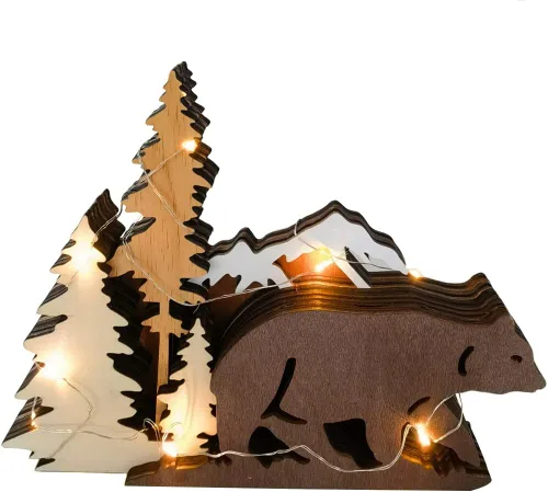Vista 2 de Surakey Estatuas y figuras de madera, ciervos animales, osos, lobo, bosque, alce, decoración del hogar, siluetas de bosque multicapa y esculturas