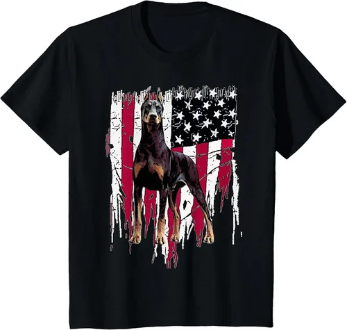 Vista 7 de Doberman Pinscher American Flag USA Awesome T-Shirt Negro