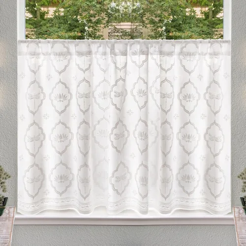 Vista 14 de Cortinas de algodón de media cocina para ventanas pequeñas, baño y café, estampado a mano en bloque, velo de novia blanco, diseño bohemio moderno