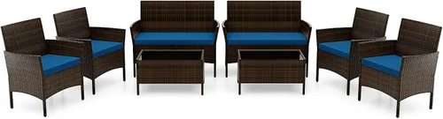Vista 19 de RELAX4LIFE Juego de muebles de patio de 4 piezas – Juego de muebles de ratán para conversación al aire libre con cojines, mesa de centro de cristal