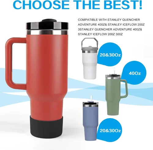Vista 2 de Funda protectora de silicona para Stanley Quencher H2.0, vaso de 40 onzas y 30 onzas con asa y Stanley IceFlow de 20 onzas, 30 onzas, funda Negro
