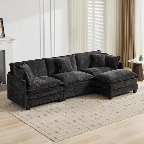 Vista 262 de Sofá seccional modular verde de 111.5", sofás seccionales grandes de 3 plazas para sala de estar, sofá nube oversized de tela chenille con otomana