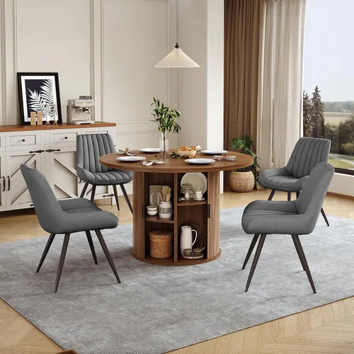 Vista 138 de Miereirl Moderno juego de comedor de 5 piezas para mesa redonda de madera de 4,31.5 pulgadas con estante de almacenamiento semiabierto y puerta