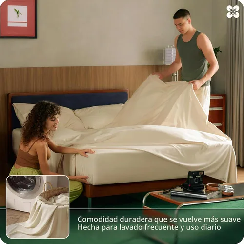 Vista 4 de Bedsure PureWoven Sábanas de enfriamiento de viscosa de bambú Queen, 4 piezas