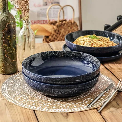 Vista 6 de S&Q'S CERAMICS Juego de 4 tazones grandes para servir, tazones grandes para ensalada de 65 onzas, platos hondos de cerámica anchos y poco profundos