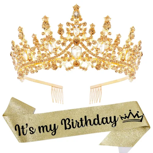 Vista 15 de VELSCRUN Coronas de Tiara de Cumpleaños para Mujeres y Niñas Es Mi Cumpleaños Banda Princesa Reina Accesorios para el Cabello de Feliz Cumpleaños AB