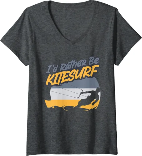 Vista 3 de Womens Kiteboarding I Would Rather Be Kitesurf Lover Kitesurfing V-Neck T-Shirt