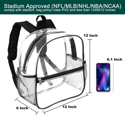 Vista 8 de Keepcross Mochila transparente de 12 x 6 x 12 pulgadas para eventos de estadio, bolsa transparente para estadios, eventos deportivos, festivales