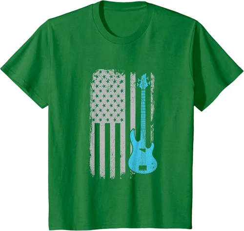 Vista 43 de Electric Bass Guitar Player American Flag Musician T-Shirt Asphalt Grey