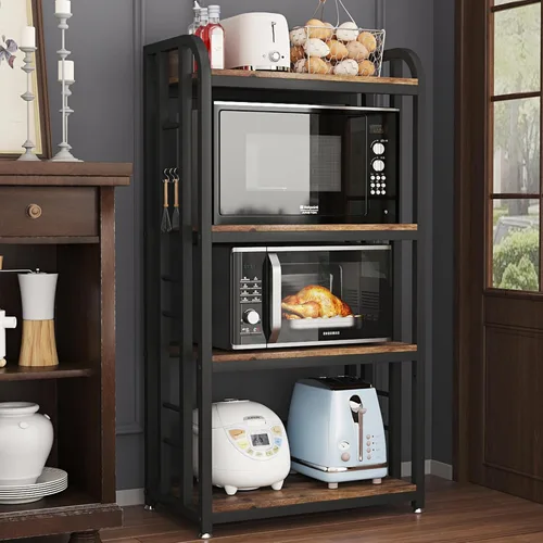 Vista 8 de Estantería de cocina de 4 niveles, soporte independiente para microondas, estante de almacenamiento multiuso, barra de café para sala de estar